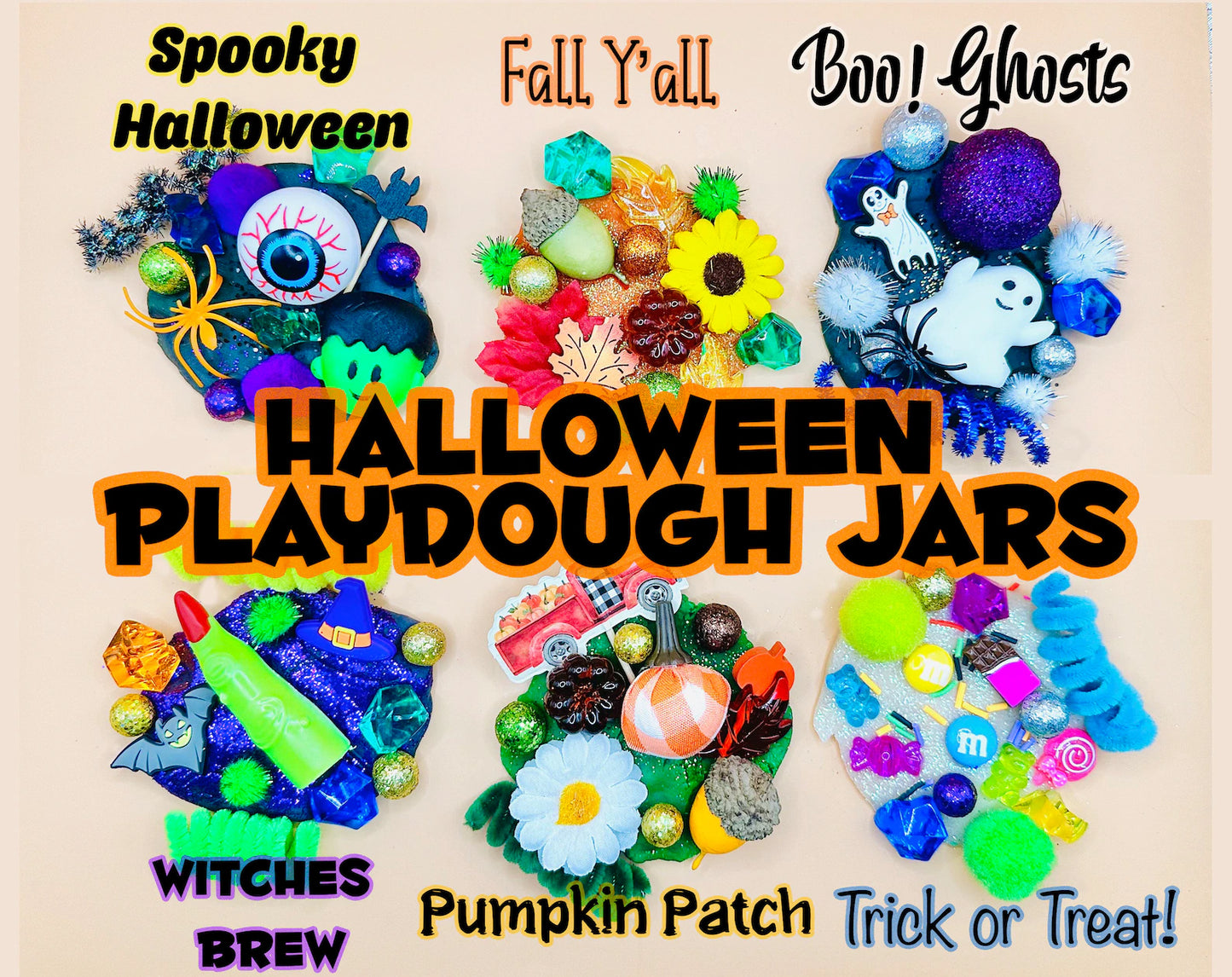 Halloween Playdough Jars Activity Toys Poppy and Pine Creations