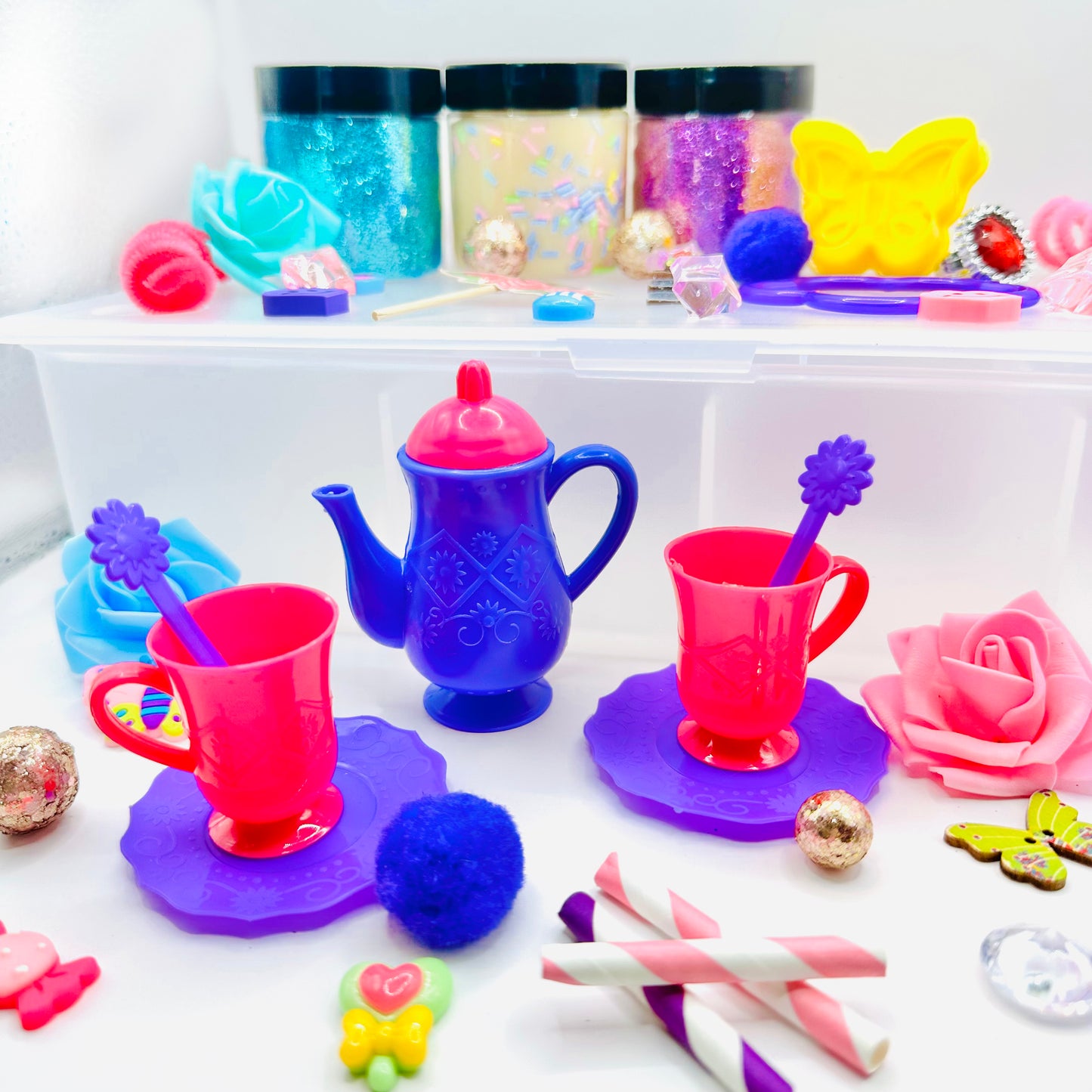 Deluxe Tea Party Playdough Sensory Kit Activity Toys Poppy and Pine Creations