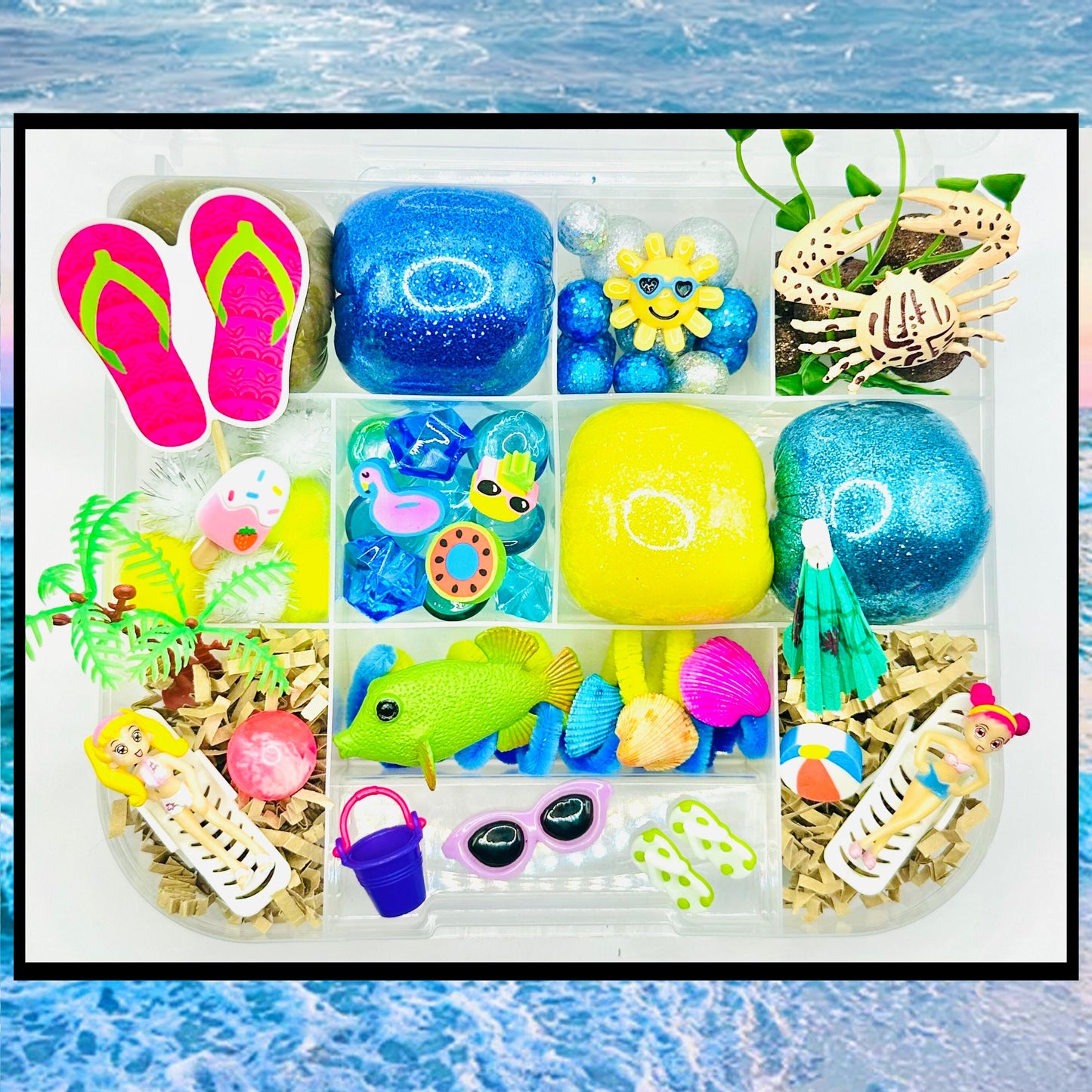 Beach Day Playdough Sensory Kit Activity Toys Poppy and Pine Creations   