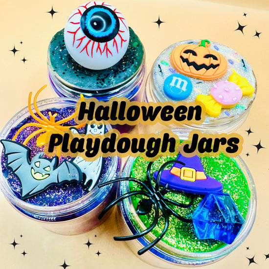 Spooky Halloween Playdough Jars Activity Toys Poppy and Pine Creations   