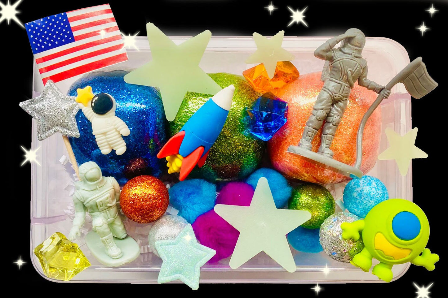 Space Adventure Playdough Sensory Box Activity Toys Poppy and Pine Creations   