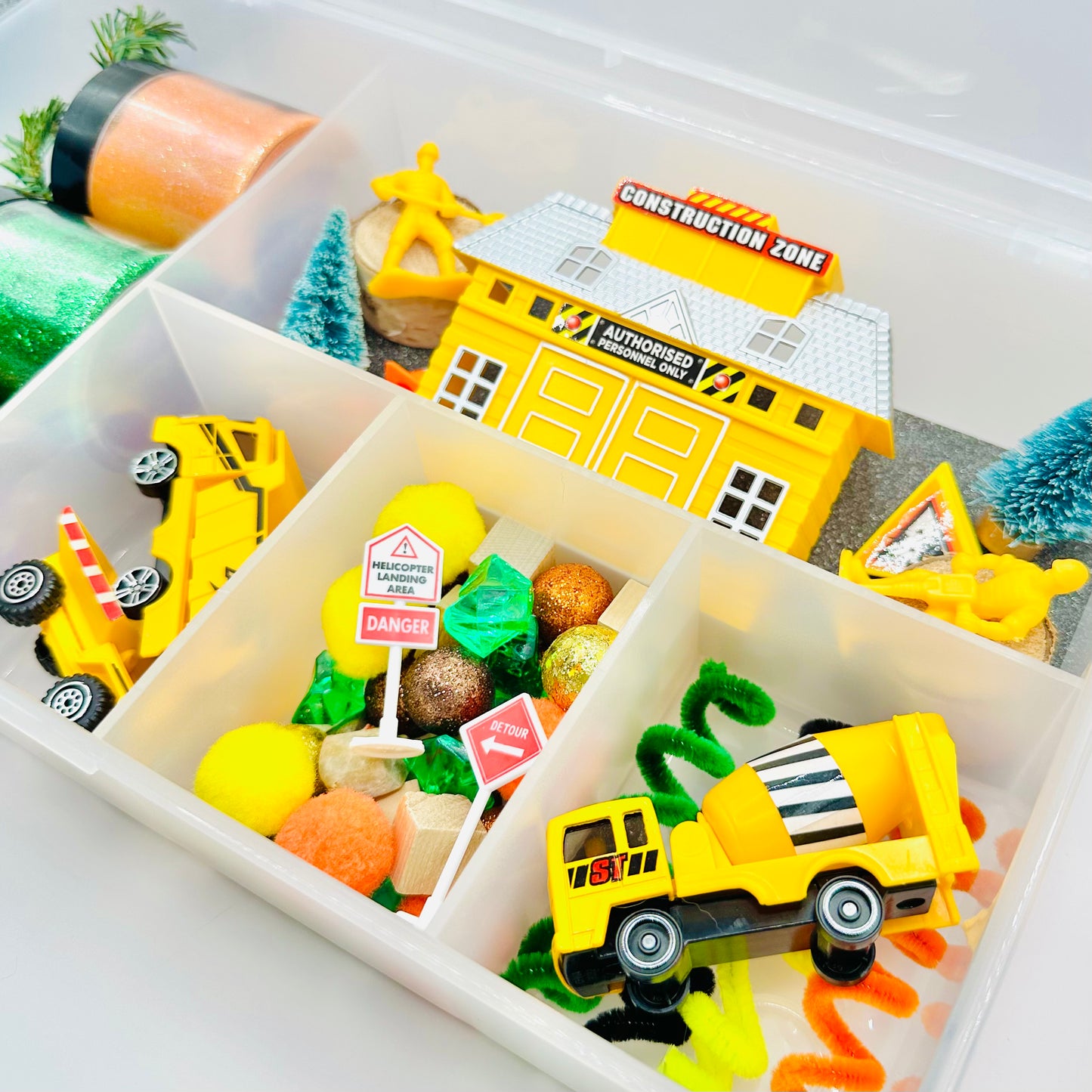 Load image into Gallery viewer, Deluxe Construction Zone Playdough Sensory Kit Activity Toys Poppy and Pine Creations   
