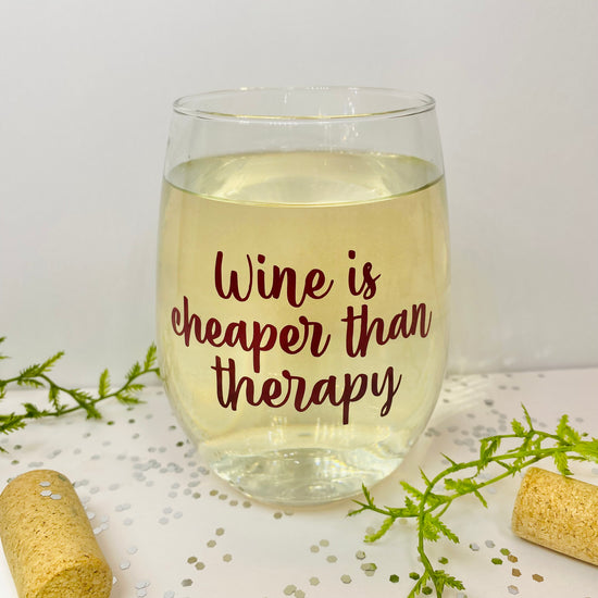 Wine vs. Therapy 20 oz Wine Glass Glass Poppy and Pine Creations   