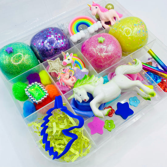 Load image into Gallery viewer, Rainbow Unicorn Playdough Sensory Kit Activity Toys Poppy and Pine Creations   
