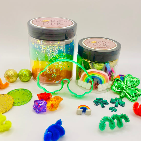 St. Patricks Day Sensory Playdough Jars Activity Toys Poppy and Pine Creations   