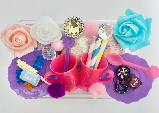 Tea Party Playdough Sensory Box Activity Toys Poppy and Pine Creations   